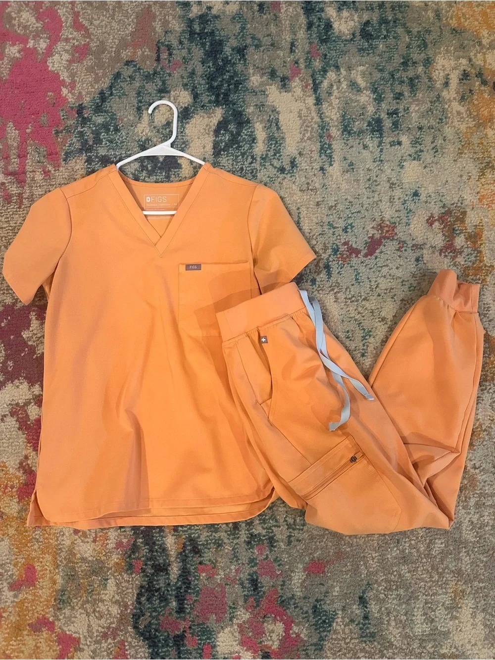 Figs Orange Scrub Set V-Neck Top and Jogger Pants